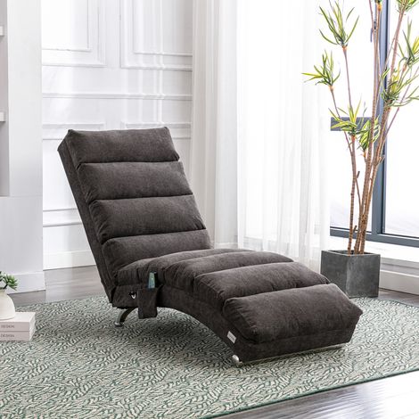 Chaise longue de masaje 55x148x84 cm gris oscuro en lino con vibración suave y bolsillo lateral (1/5)