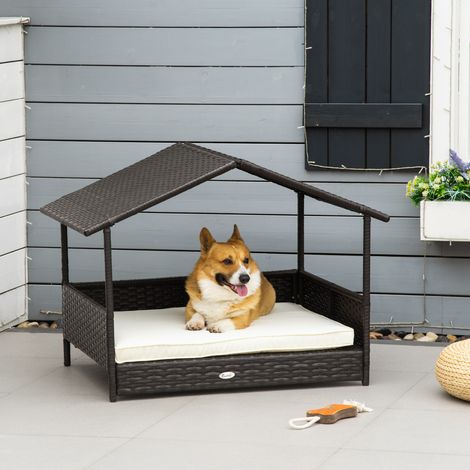 Cuccia per cane in polyrattan con cuscino, 98 x 69 x 70 cm, marrone OKMYHOME (1/5)