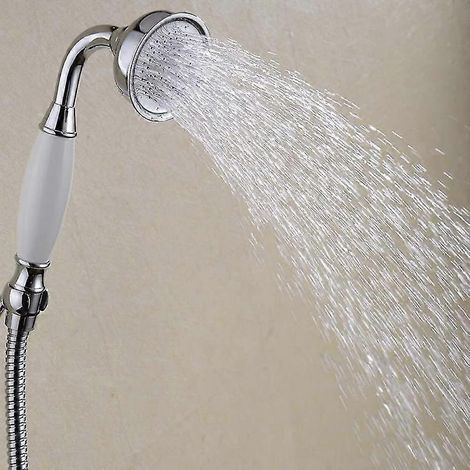 Pommeau de douche à main style téléphone classique - Douchette effet pluie avec poignée en céramique rétro et flexible de 1,5 m, robinet de salle de bain chromé-AquaForge (1/4)