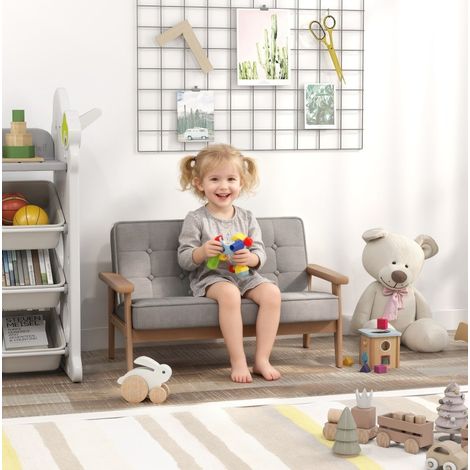 Canapé enfant en bois, effet velours, rembourré, gris DESVIAE (1/5)