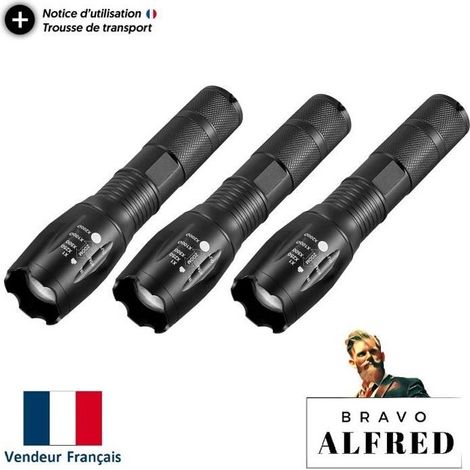 Pack de 3 lampe torche led BRAVO ALFRED – Lampe multifonction 5 modes – 1 kilomètre de distance pour une lampe torche led solaire (1/4)