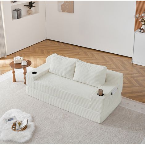 Canapé-lit convertible 2-en-1 en velours côtelé beige 180 x 85 x 62 cm REDOM (1/5)