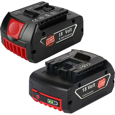 Powerwings – Batterie lithium 18V 5000mAh – Pack de 2 – Compatible Bosch GSR, GSB, GDR, GBH – Certification CE – Idéale pour chantiers humides