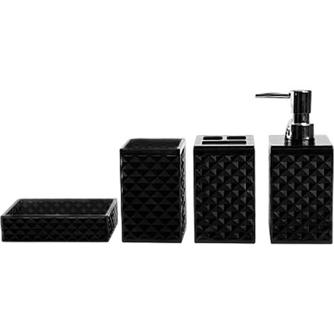 Ensemble de 4 accessoires de salle de bain avec surface texturée à motif losanges, organiseurs de rangement pour coiffeuse, baignoire, grilles de diamants modernes, ensemble d'accessoires de (1/4)
