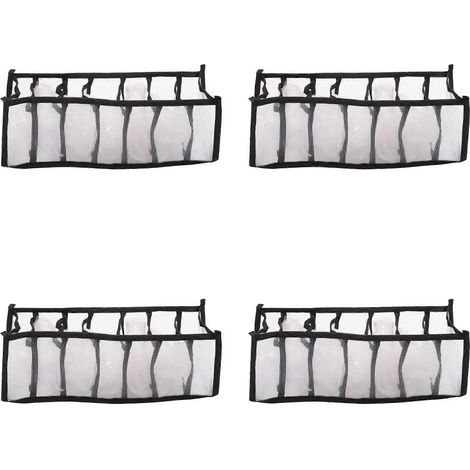 Lot de 4 organisateurs de rangement pour armoire, boîte de rangement compartimentée pour jeans, organisateur de vêtements pliable en filet, noir (1/5)
