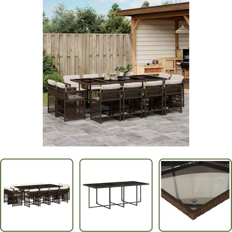 Essgruppe - 13-tlg. Garten-Essgruppe mit Kissen Braun Poly Rattan (1/5)