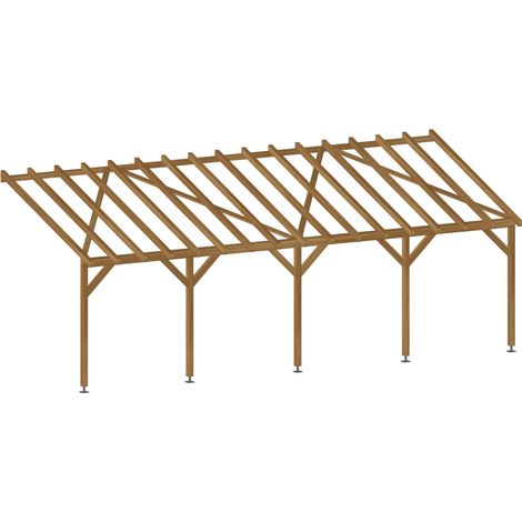 Carport adossé 8x3 - Tuilable pente 30% - Bois massif traité CL3 Marron - Robuste + Vis & pieds de poteaux réglables (1/5)