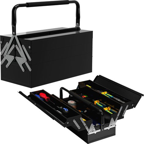 DURHAND Metal Tool Box 3 Tier 5 Tray Professional Portable Storage Cabinet Workshop Cantilever Toolbox with Carry Handle,Black 45cmx22.5cmx34.5cm (1/5)