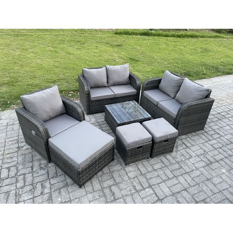 Fimous 7 Piece Meubles de Jardin en rotin 6 places Canapé en rotin Chaise et Table avec 3 Tabourets (1/5)