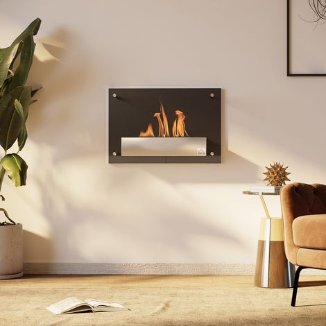 Cheminée bioéthanol Murale encastrable brûleur 0.9 L. environ 3 h de durée de combustion 60L x 22l x 40H cm noir