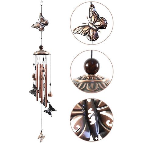 Carillon papillon en fer forgé avec 4 tubes métalliques creux, idéal pour la décoration intérieure et extérieure. (1/5)