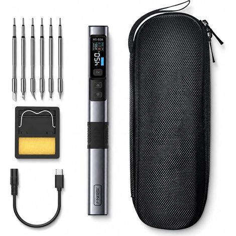 Smart Soldering Iron Kit, HS-02A Smart Digital Soldering Iron Kit Adjustable Temperature 100-450℃ PD 100W Constant Temperature with 6 Soldering Heads (1/5)