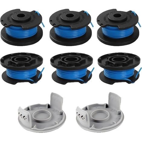 Lot de 6 bobines de fil de rechange Ryobi One+ RAC124 AC14RL3A OLT1823 OLT1832 18 V 24 V 40 V, 2 capuchons, 3,4 m, diamètre 1,65 mm (1/5)