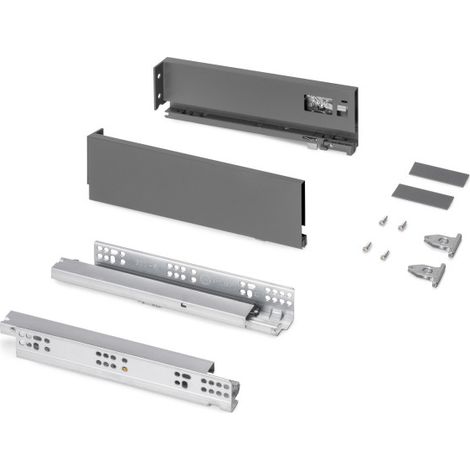 Emuca – Coulisses à sortie totale pour tiroir extérieur – Charge 30kg – Fermeture amortie – Hauteur 93mm – Profondeur 300mm – Acier gris anthracite (1/5)