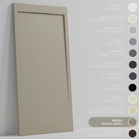SOULBATH Receveur de Douche Ultra-Plat Antidérapant – Résine Gel Coat - Texture Lisse/Pierre – MOKA - 130x80 - Grille intégré même couleur (1/5)