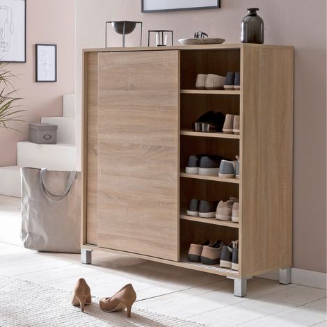 Meuble à chaussures 2 portes coulissantes 100x37,5x108 cm naturel (1/5)