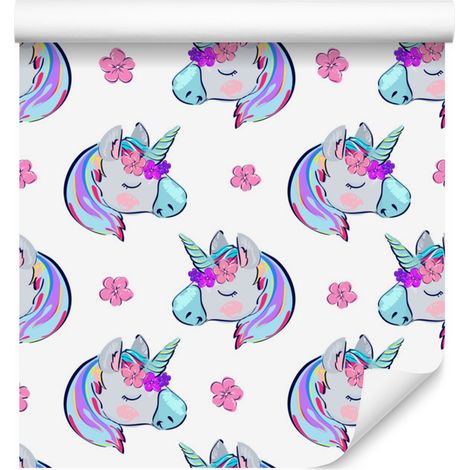 Papel pintado de unicornios durmiendo con flores para salón y dormitorio, 50x1000 cm (1/5)
