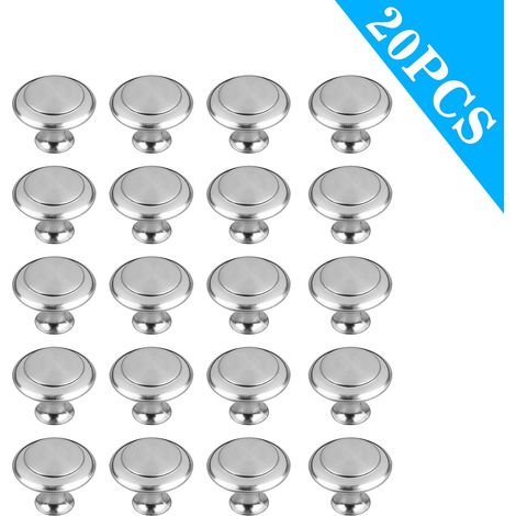 20pcs 28mm en acier inoxydable armoire poign e - poign e de porte armoire tiroir tiroir tiroir - argent rond - pour la cuisine, chambre coucher, salle de bains (1/5)