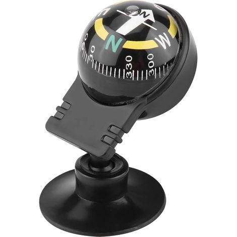 Brújula para coche, brújula de tablero ajustable de plástico negro, bola guía para señalar la dirección de navegación para senderismo, para coches, barcos y embarcaciones