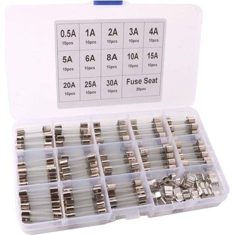 Pair 150Pcs 6X30mm Professionnel Voiture Fast-Souffler Verre Tube Fusible Kit: 130Pcs Rapide Coup Verre Tube Fusible + 20Pcs Fusible Siège, avec Transparent Plastique Boîte (1/4)