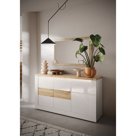 Buffet/bahut contemporain 156 cm blanc laqué brillant Isia (1/5)