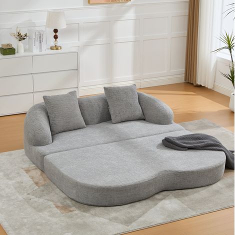 Sofá cama convertible 157x84x65 cm gris claro en chenilla con 2 cojines y apertura sin montaje (1/5)