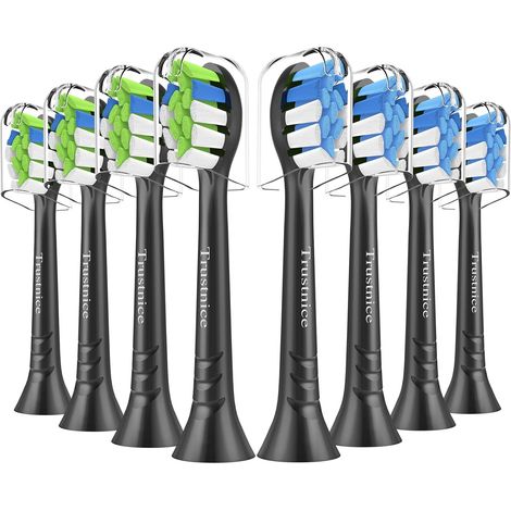 Lot de 8 Têtes de Brosse à Dents Compatible avec Sonicare, Brossettes de Rechange pour Sonicare, Medium (Noir, 1 unité (Lot de 8)) (1/5)
