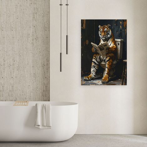 Wandbild Tiger liest Zeitung schwarz und gold 40x60