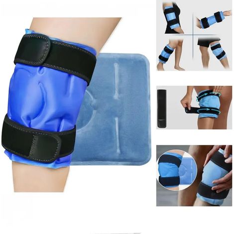 Un paio di fasce rinfrescanti per ginocchia con chiusura in velcro, bende rinfrescanti per alleviare il dolore al ginocchio, colore blu scuro, dimensioni del prodotto 3427 cm.