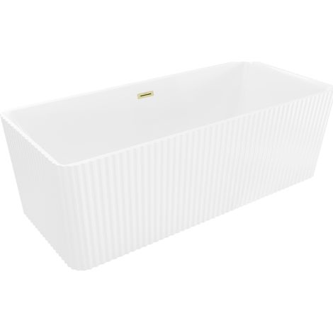 Mexen Nila freistehende geriffelte Badewanne 170 x 75 cm, weiß, Überlauf gold gebürstet - 52841708000-55 (1/5)
