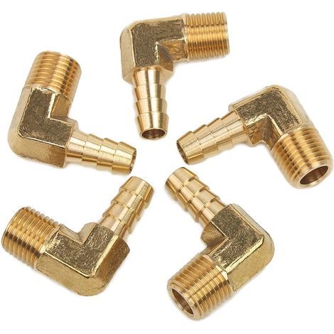 90 Degré Coude Laiton Barbillon Raccord 1/4-Pouce Mâle BSPT x 5/16-Pouce(8mm) ID Tuyau Bateau Eau (paquet de 5) (1/4)
