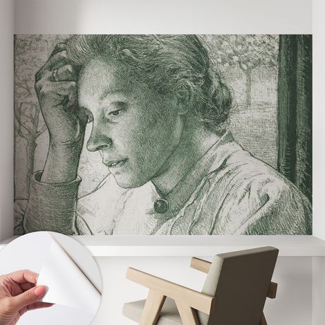 Papier peint adhésif autocollant pour salon chambre à coucher peint imprimé Installation facile Femme pensive 104x70 cm (1/5)