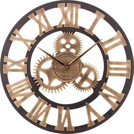 3D Horloge Murale Grand Classique Vintage en Métal Silencieux Rétro Vitesse Pendaison Horloge Chiffre Romain Horologes Style Européen Steampunk Décor Industriel pour Salon, Bar, d'or, 60 cm (1/5)