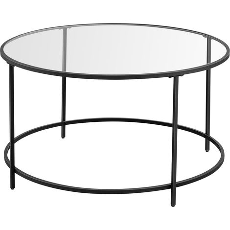 Table Basse Salon, Meuble de Salon en Verre, Cadre en AER, Table Basse Ronde, Table de Salon, Noir LGT021B01, 84D x 84W x 45.5H cm (1/3)