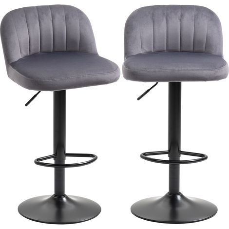 Set de 2 Tabourets de Bar avec Dossier et Repose-Pieds, Pivotants avec Hauteur Réglable, Gris (1/5)