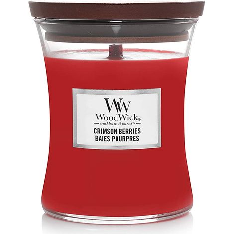 WoodWick Candela profumata Hourglass media con stoppino crepitante Bacche Cremisi (Crimson Berries) Durata della fragranza: fino a 60 ore (1/4)