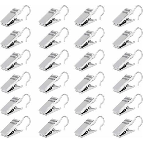 100 PCS Pinces à Rideaux en Métal Crochets Anneaux à Pince Argent Clips de Rideaux Crochet en Acier Inoxydable pour Rideau de Douche Photo Carte，Fonepro (1/5)