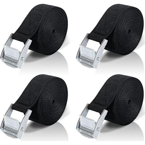 Ensemble de sangles à cliquet - Lot de 4 sangles d'arrimage de 5 m avec boucles à pince en alliage de zinc pour porte-motos/voitures/vélos, bagages et déménagements - Force de traction sécurisée (1/5)
