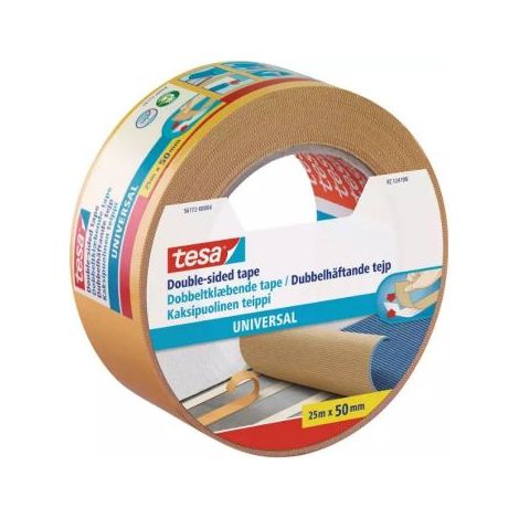 Tesa – Carré adhésif double face 50mm x 25m – Épaisseur 0.185mm – Pour surfaces lisses et rugueuses – Adhésion forte et durable