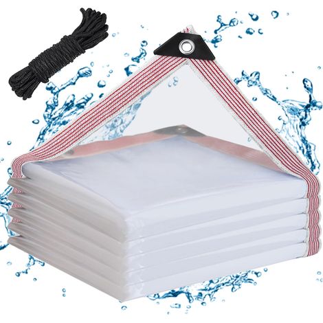 Bâche transparente 2 x 3 m avec œillets, bâche en vinyle transparent robuste avec corde tressée pour terrasse, poulailler, auvent, camping