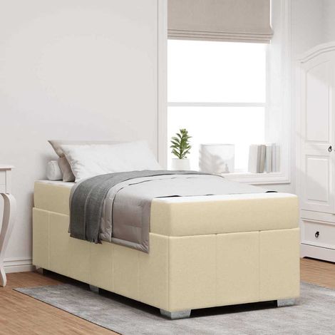 Bettrahmen mit Matratze Creme 100 x 200 cm Stoff (1/5)