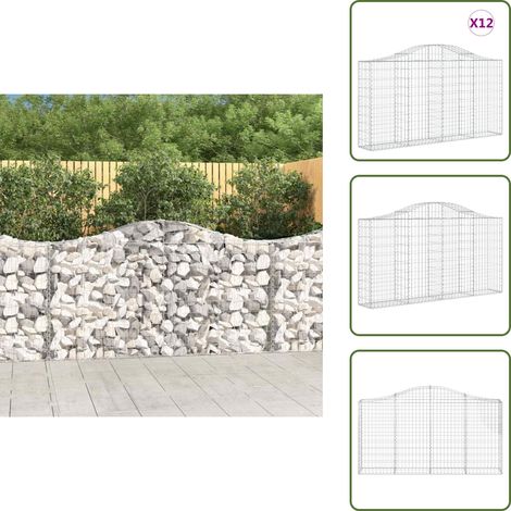 Paniers à gabions arqués 12 pcs 200x30x100/120 cm Fer galvanisé - Panier À Gabions - Mur De Gabion - Clôture Végétale - Décoration Jardin - Barrière Jardin (1/5)