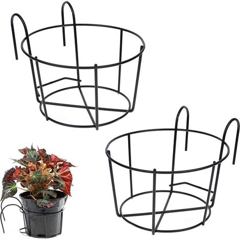 Soporte redondo para macetas de 2 piezas, soporte redondo para macetas de balcón, soporte metálico para macetas de valla, soporte para macetas colgantes para barandilla de valla, adecuado para balcón, (1/5)