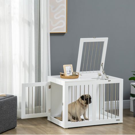 Hundebox für mittelgroße Hunde 80 x 50 x 56,5 cm aus weißem Holz mit Türen – MEUBLIV (1/5)