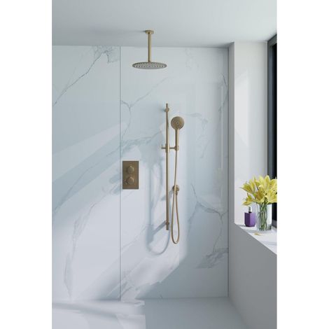 FugaFlow Eccelente Sobrado Ensemble de douche pluie encastrable - thermostatique - bras plafond - barre curseur - pommeau 25cm - douchette ronde - (1/4)