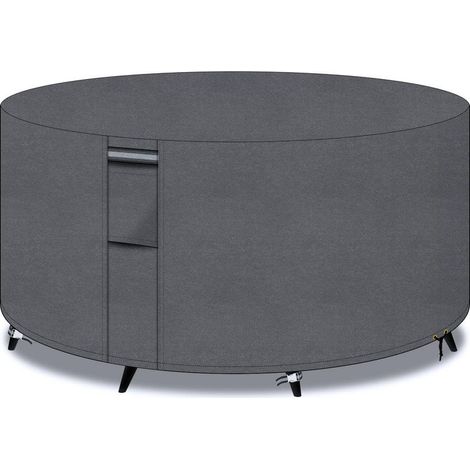 Round Garden Table Cover with Vents, 600D Oxford Fabric, Waterproof, Windproof, Anti-UV, 102x71cm, Grey (1/5)