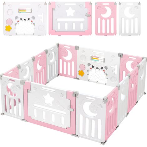 Keepbuying – Parc bébé pliable en plastique 12+2 panneaux – Sécurité renforcée avec porte à loquet – Dimensions 150 x 150 x 62 cm – Couleur rose