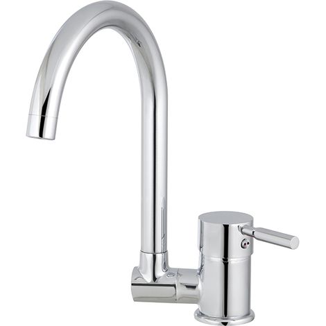 Eurosanit – Mitigeur de cuisine à bec rabattable – Corps en laiton – Poignée métallique – Aérateur mousseur F22x100 – Flexibles inox F12x17
