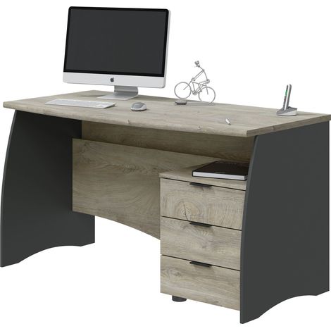 Scrivania con 3 Cassetti Bliss Scrittoio da Studio o Ufficio Mobile Desk da Soggiorno Sala da Pranzo 136 x 74 x 67 cm Colore Rovere E Grigio (1/5)
