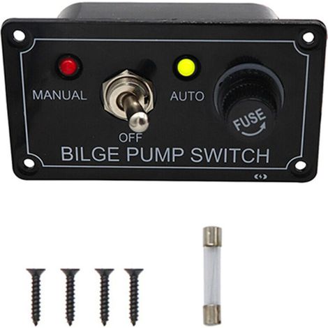 Panneau de commutateur de pompe de cale, panneau de commutateur d'alarme d'indicateur LED 12V DC avec fusible, manuel/arrêt/auto, pour la marine de plaisance (1/4)